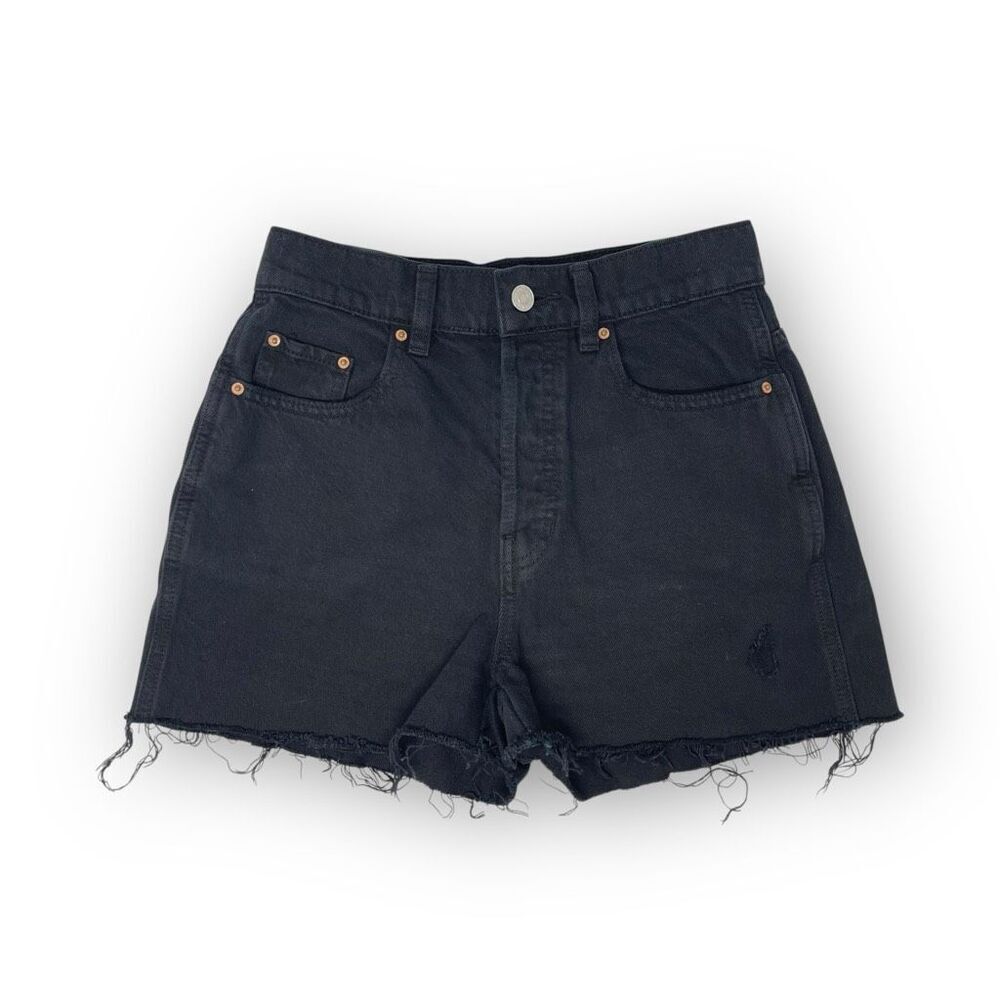 PacSun Baggy Jean Denim Jean Shorts Black Distressed Button Fly Women’s Size 25